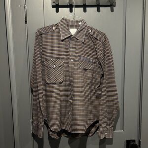 Billy Reid Brown and Blue Plaid Casual Shirt
